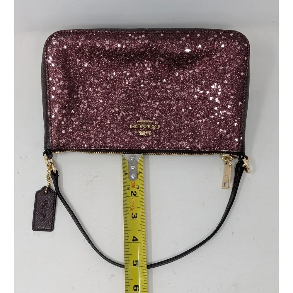 Coach Top Handle Pouch Crossbody Purse Star Glitter Pink Raspberry Hearts F39655
